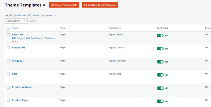 Plantillas de temas Theme templates