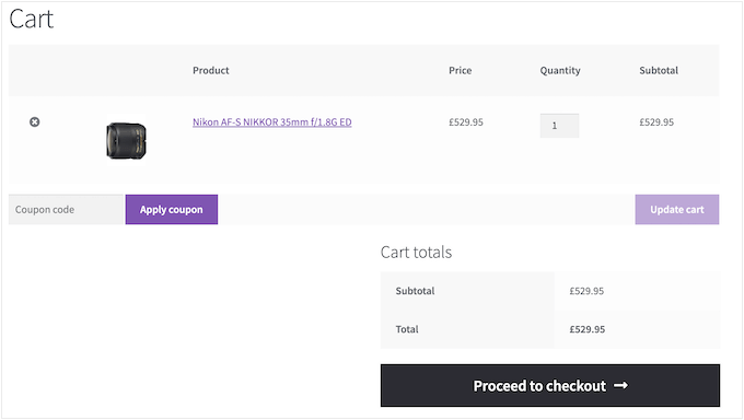 Experiencia de carrito predeterminada de WooCommerce WooCommerce default cart experience