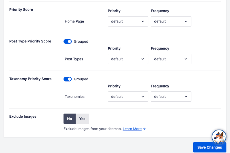 サイトマップの優先順位設定 - IsItWP - 無料の WordPress テーマ検出ツール sitemap priority settings