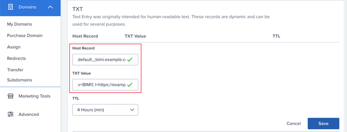 Hinzufügen des BIMI-Eintrags zu Ihren DNS-Einstellungen Adding the BIMI Record to Your DNS Settings
