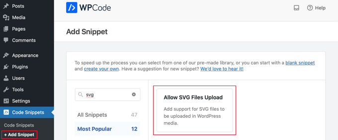 Zulassen von SVG-Uploads mit WPCode Allowing SVG Uploads Using WPCode