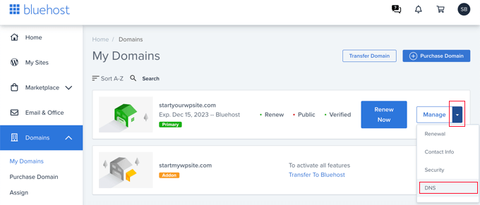 Bluehost-Domainliste Bluehost Domain List