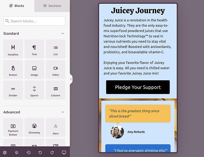 мобильная версия SeedProd Preview kickstarter landing page on mobile