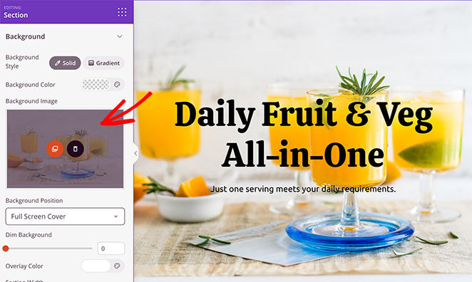 изменить фоновое изображение SeedProd Kickstarter landing page background image customization