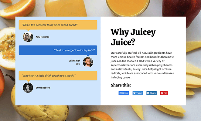 кикстартерлендинготзывы SeedProd Kickstarter landing page testimonials and social media sharing buttons