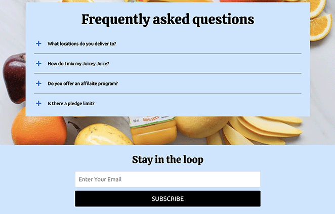 Kickstarterlandingpagefaqsoptin SeedProd Kickstarter landing page frequently asked questions and signup form