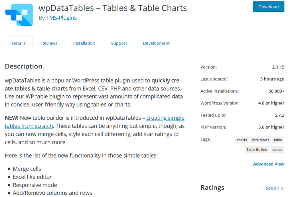 wpdatatables プラグイン - WordPress でテーブルを作成する