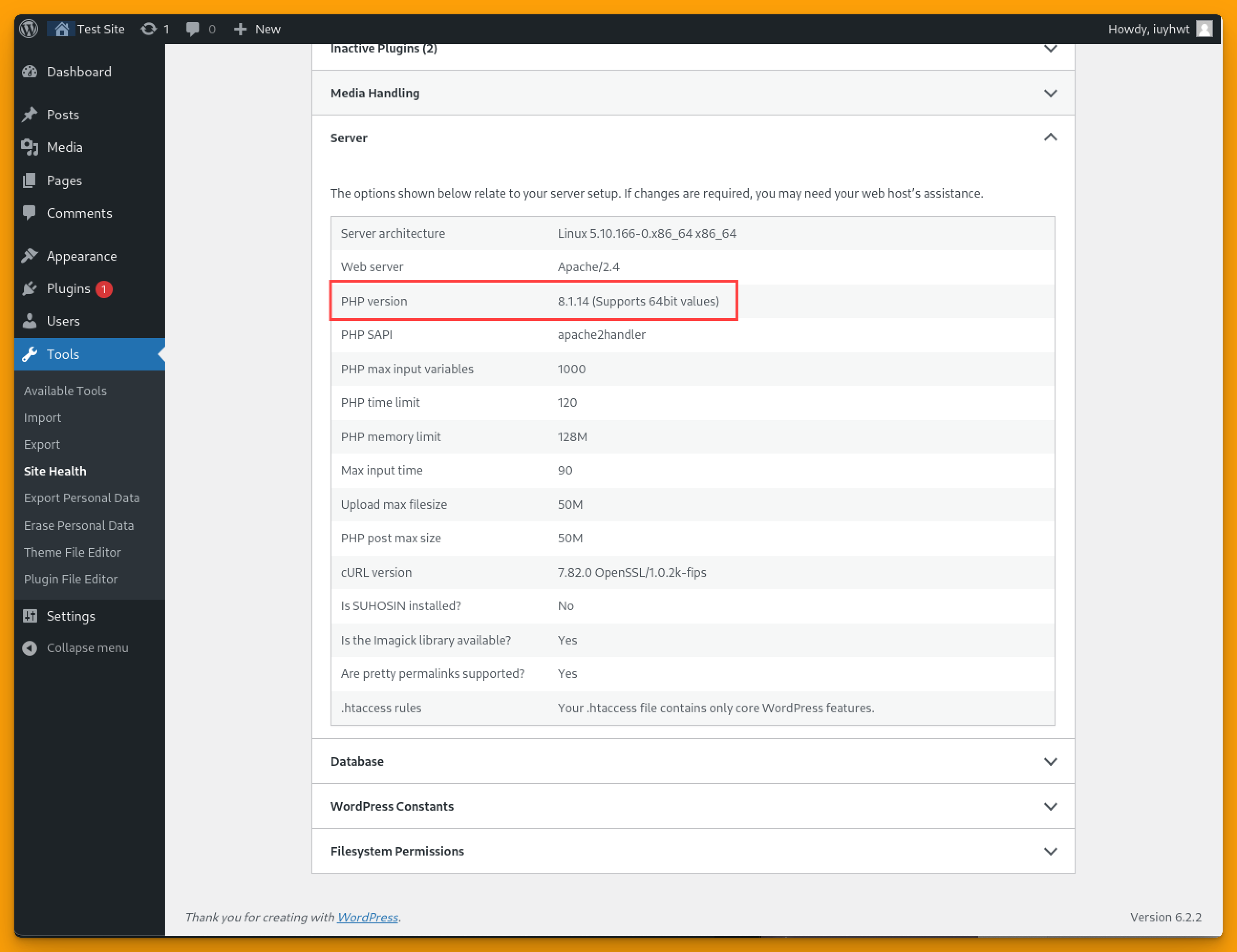 Versi PHP Wordpress