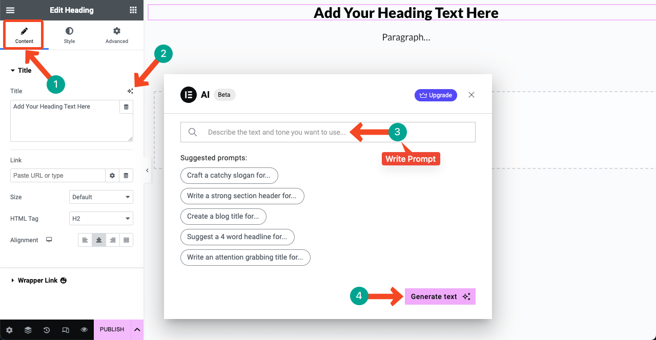 Представляем Elementor AI — преимущества, варианты использования и способы его использования 1 How to Generate Text and Paragraphs with Elementor AI