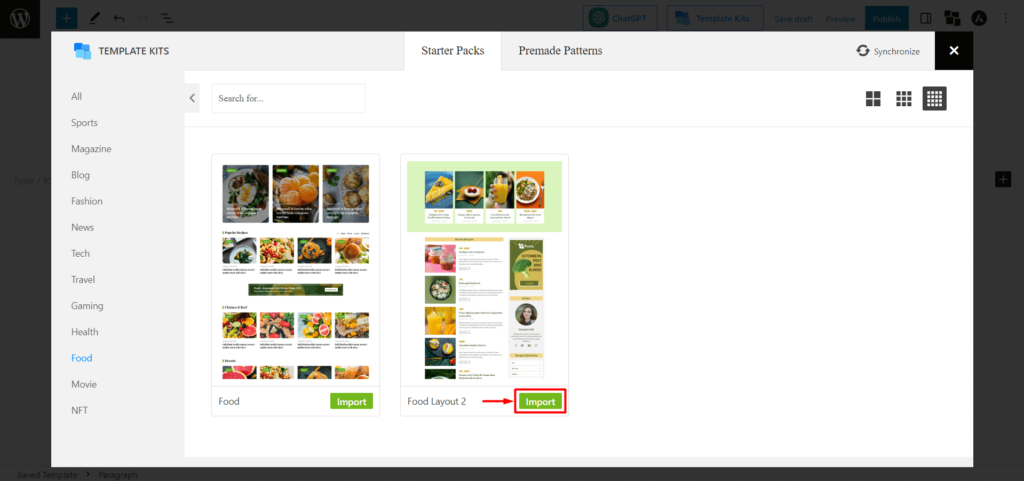 Integración de PostX Beaver Builder: use bloques de Gutenberg en Beaver Builder 7 Importing Layout for Beaver Template