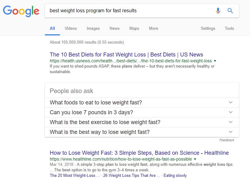 Procurando por métodos rápidos de perda de peso.