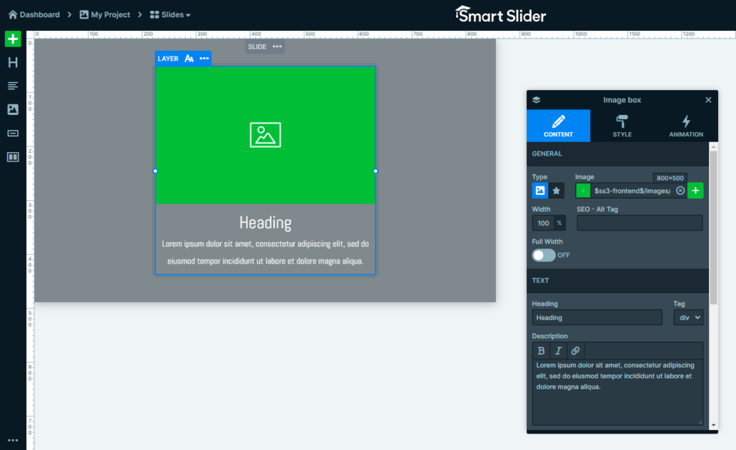 Capa de cuadro de imagen en Smart Slider 3