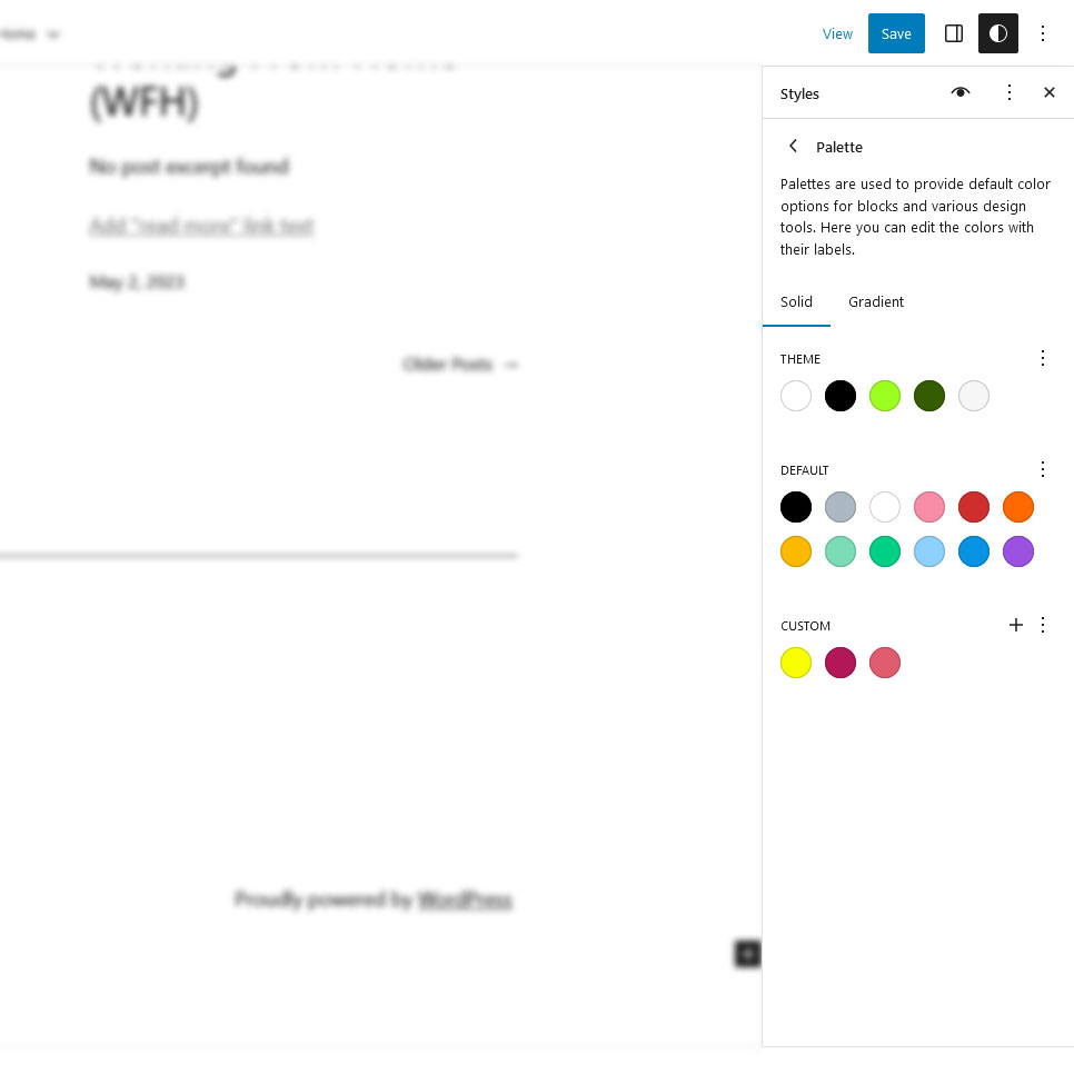 opsi warna default editor situs wordpress