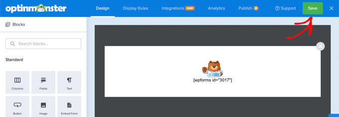 Guarde la ventana emergente en OptinMonster Save the Popup in OptinMonster
