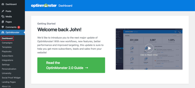 El panel OptinMonster The OptinMonster Dashboard
