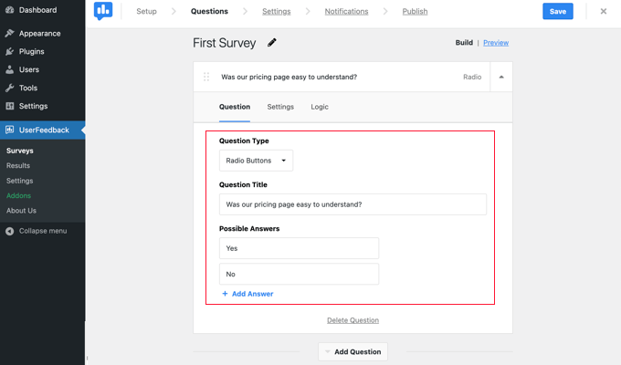 Personalización de una pregunta de retroalimentación del usuario Customizing a UserFeedback Question