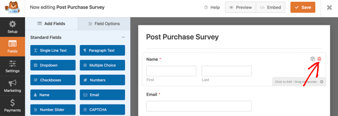 Eliminar un campo en WPForms Deleting a Field in WPForms