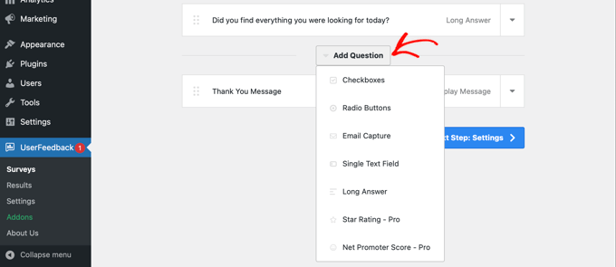 Agregar una nueva pregunta en UserFeedback Adding a New Question in UserFeedback
