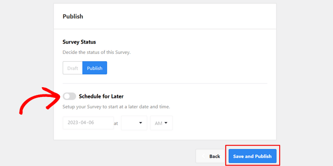Guarde y publique la encuesta UserFeedback Save and publish the UserFeedback survey