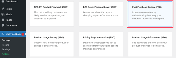 Haga clic en la plantilla de revisión posterior a la compra Click the Post Purchase Review Template