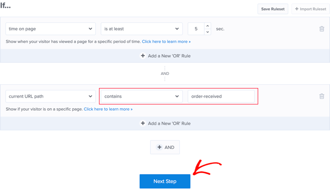 La ruta URL actual coincide cuando contiene el pedido recibido The Current URL Path Matches When Contains Order-Received