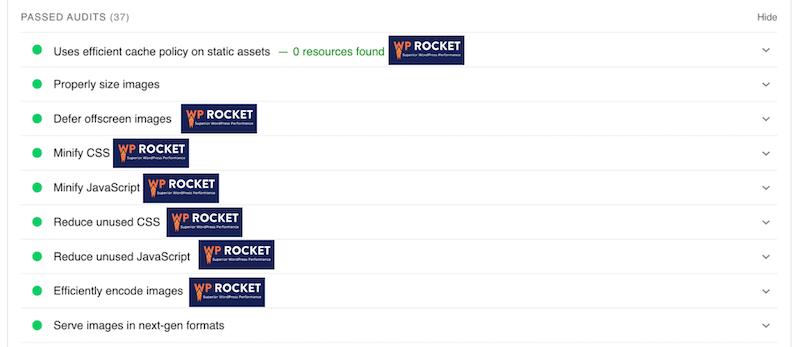 The7 测试站点 - 通过 WP Rocket 审核 - 来源:PageSpeed Insights