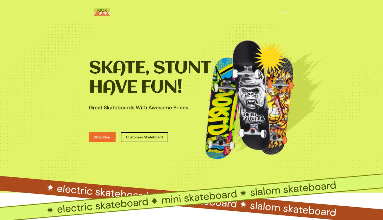 Site Web de la boutique de planches à roulettes Skateboard Shop Website