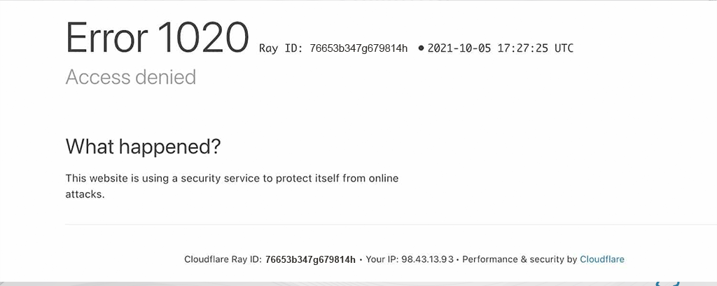 Cloudflareのアクセス拒否エラー1020を修正するにはどうすればよいですか? (14通り) 3 Error 1020