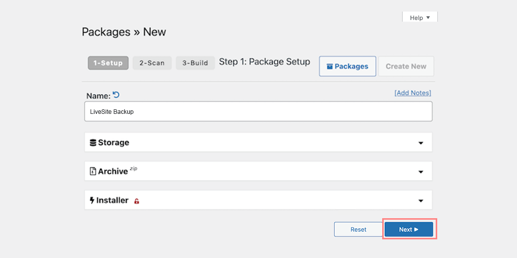 Bir WordPress Web Sitesi Nasıl Canlı Yapılır? (Adım Adım Kılavuz) 13 Name the Backup Packages