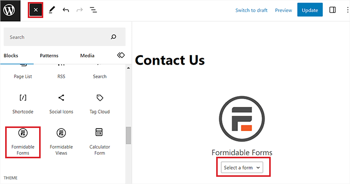 إضافة كتلة النماذج الهائلة Add Formidable Forms block