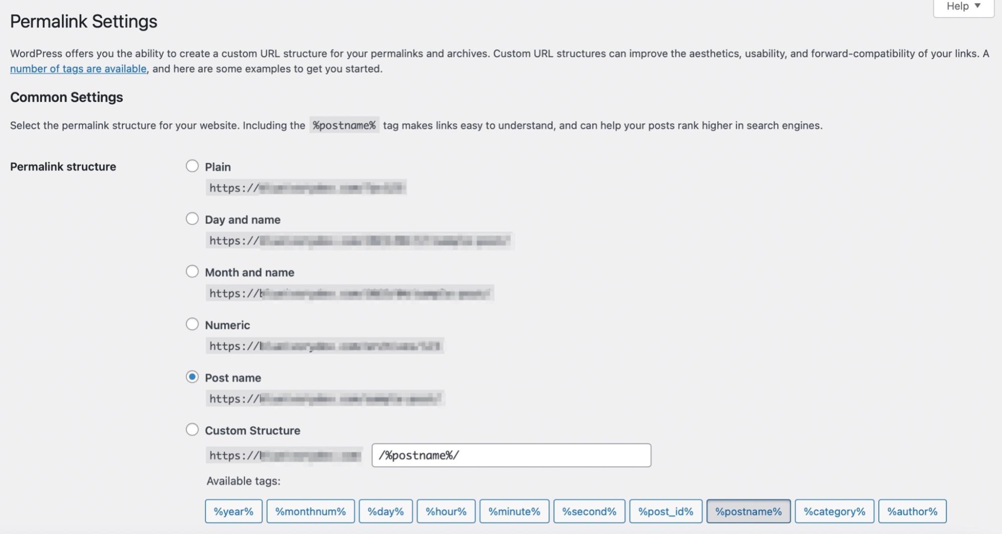configurações de links permanentes no WordPress