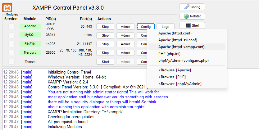 selecionando httpd-xampp.conf