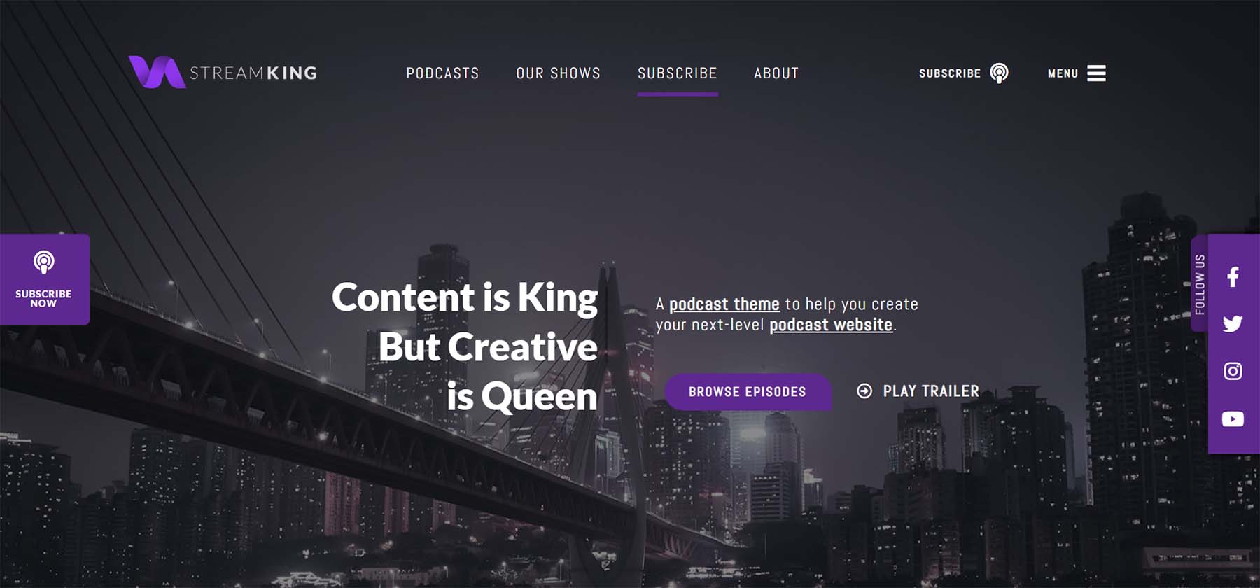 StreamKing ธีมพอดคาสต์สำหรับ WordPress