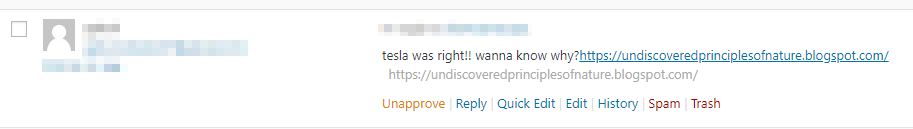 博客评论垃圾邮件的示例。