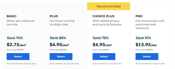 Bluehost'un fiyatlandırma planları Bluehost's pricing plans