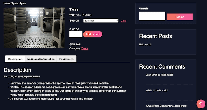 WordPress ve WooCommerce kullanılarak oluşturulmuş bir araba parçası örneği An example of a car part, created using WordPress and WooCommerce