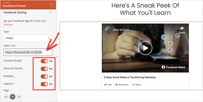 facebookvideoembedWordPressssettings SeedProd Facebook video embed settings
