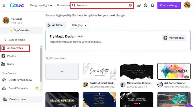 اختر قالب Canva Choose a Canva template
