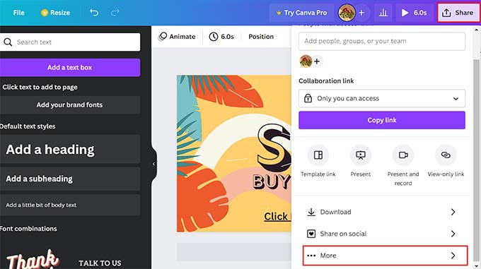انقر فوق الخيار المزيد في موجه المشاركة Click the More option in the Share prompt