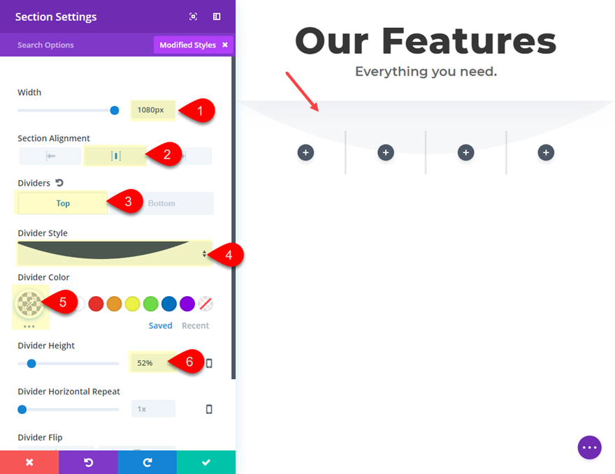 divi-Funktionsabschnitt