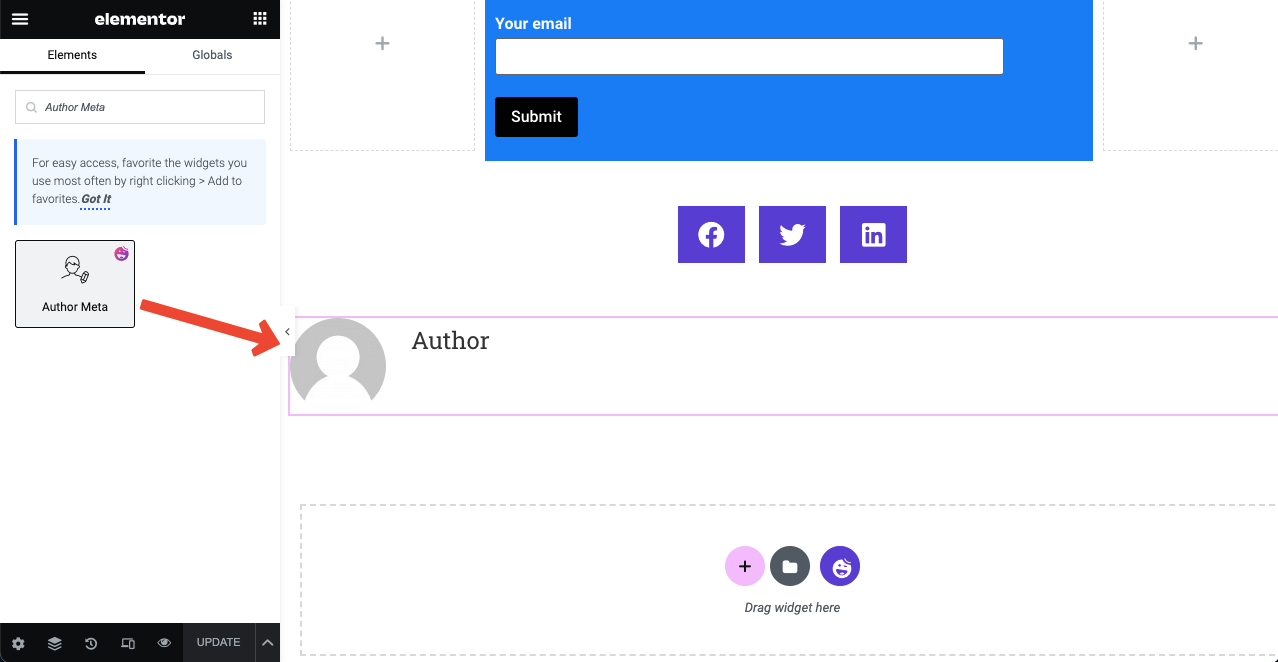 如何使用 HappyAddons 16 在 Elementor 免費中創建博客文章模板 Drag and drop the Author Meta Box
