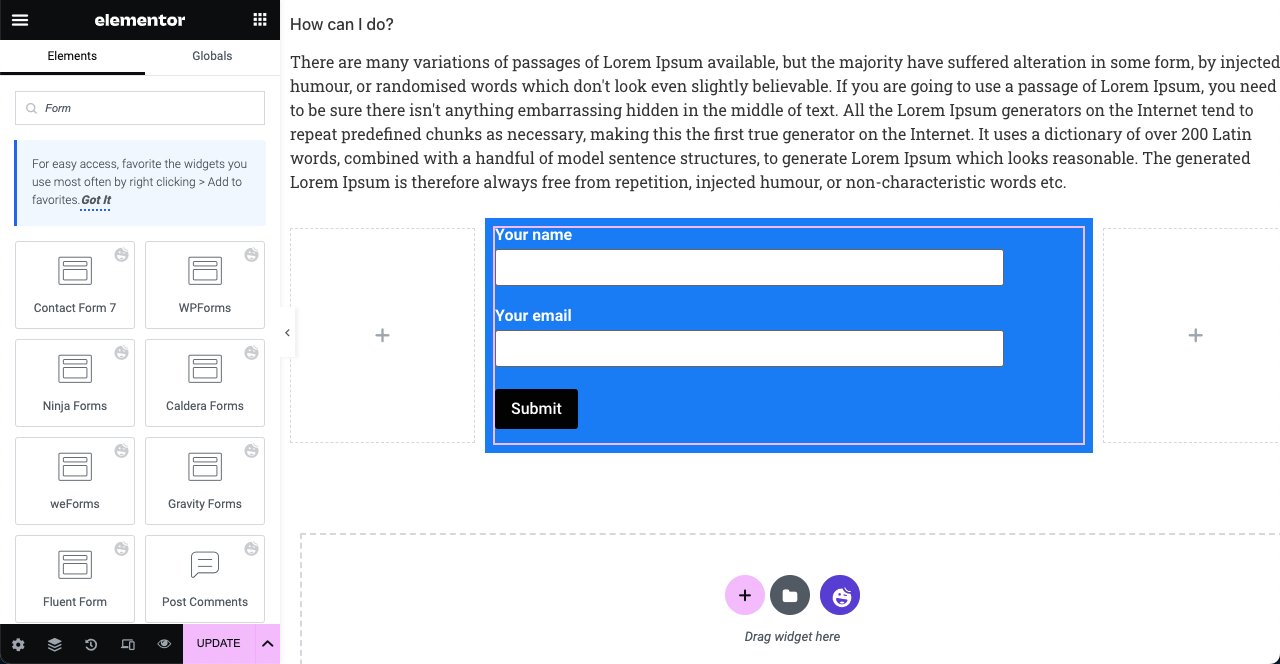 如何使用 HappyAddons 12 在 Elementor Free 中創建博客文章模板 Add Form to the Blog Post Template