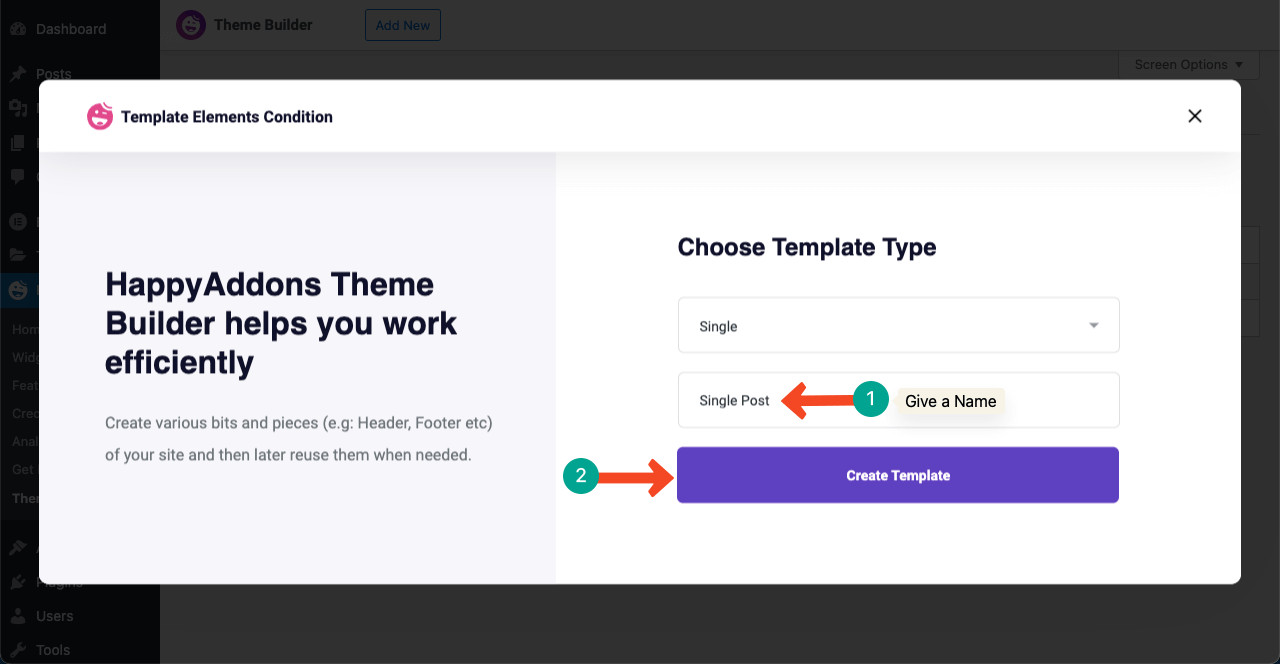 如何使用 HappyAddons 3 在 Elementor Free 中創建博客文章模板 Choose the Template Type