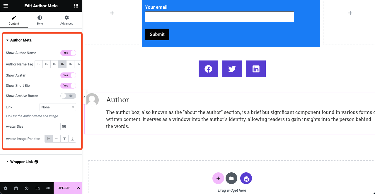 如何使用 HappyAddons 17 在 Elementor Free 中創建博客文章模板 Customize the Author Meta Box