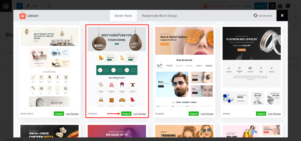 ProductX Page Builder-Integration: Elementor, Divi, Oxygen und Beaver 6 Importing Template from ProductX Block Library