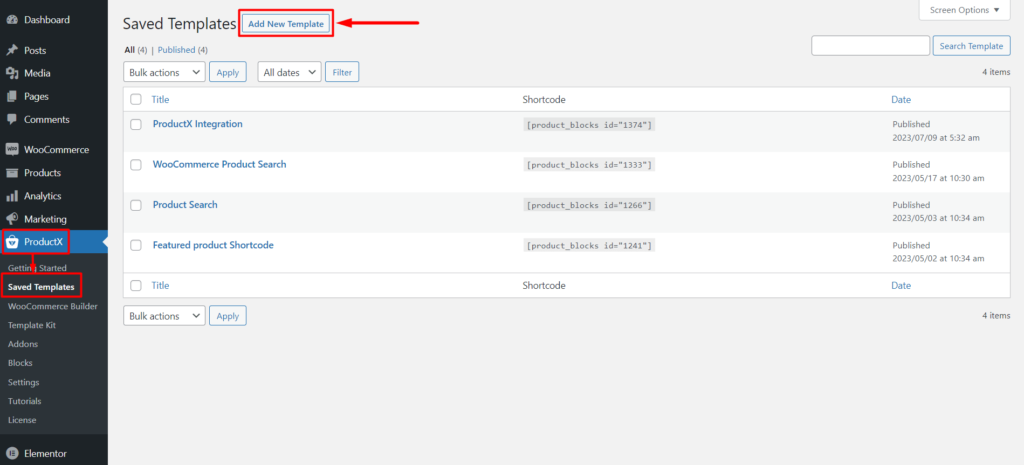ProductX Page Builder-Integration: Elementor, Divi, Oxygen und Beaver 4 Creating New Saved Template with ProductX