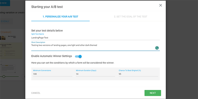 A/B テストの設定 A/B test settings