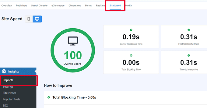 MonsterInsights のサイト速度 Site Speed in MonsterInsights
