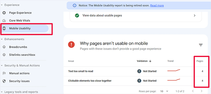 ユーザビリティに問題があるページ Pages with usability issues