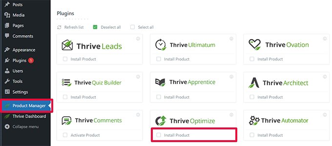 Thrive Optimize のインストール Thrive Optimize installation